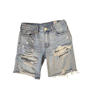Free People We the Free Distressed Denim Shorts Light Wash Frayed Hem Size 26